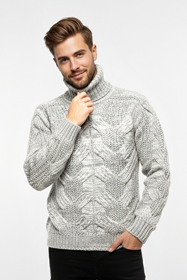 Erkek Balıkçı Yaka Kalın Kazak - 1