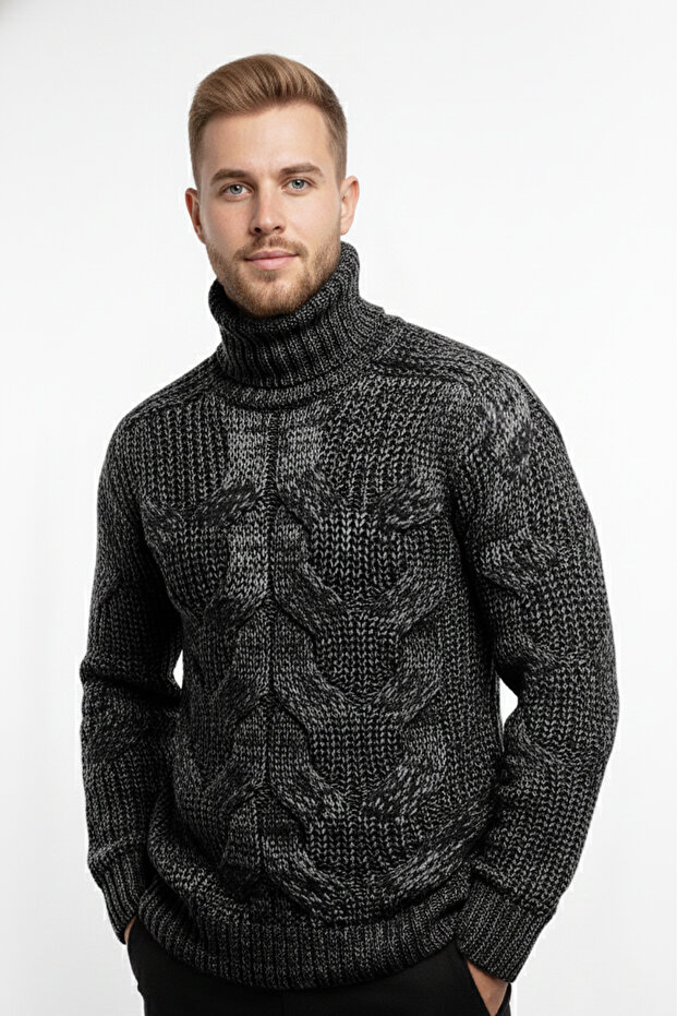 Erkek Balıkçı Yaka Kalın Kazak - 1