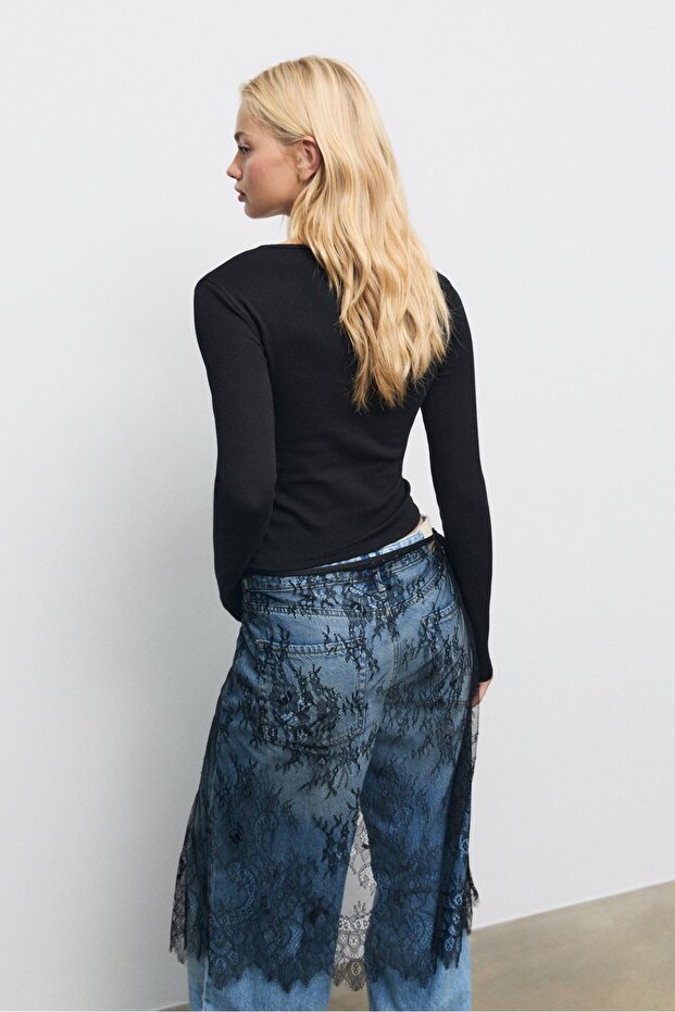 Basic uzun kollu pamuklu tişört - 4