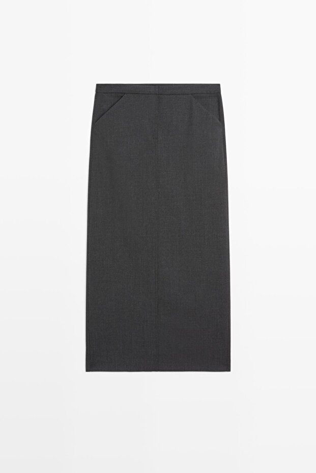 Yün cepli düz midi etek - 5