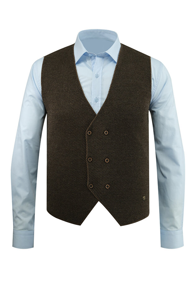 Men's Buttoned Sports / Regular Fit Knitwear Knitted Sleeveless Mink Vest - 5013Ls
