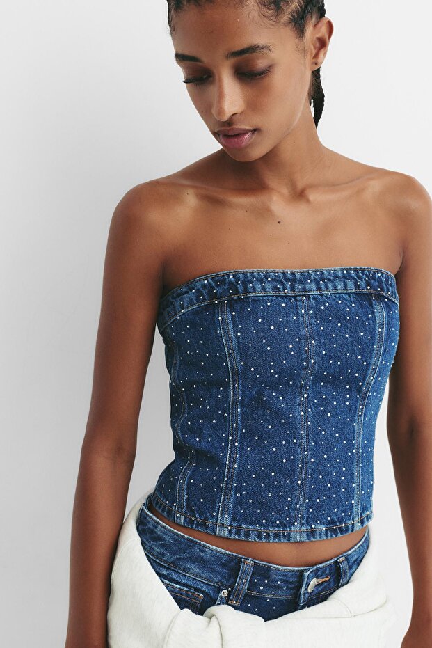 Parıltılı denim üst - 4