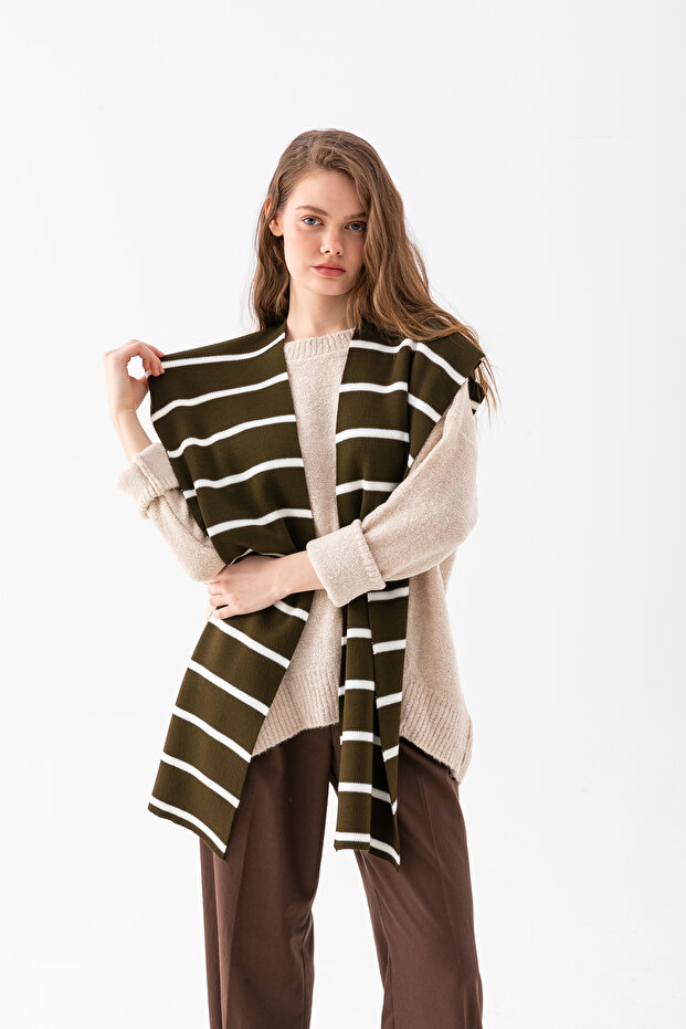 Square Striped Patchwork Scarf - Sports Knitwear Knitted Shoulder Scarf | Unisex Boho Shawl - Scarf