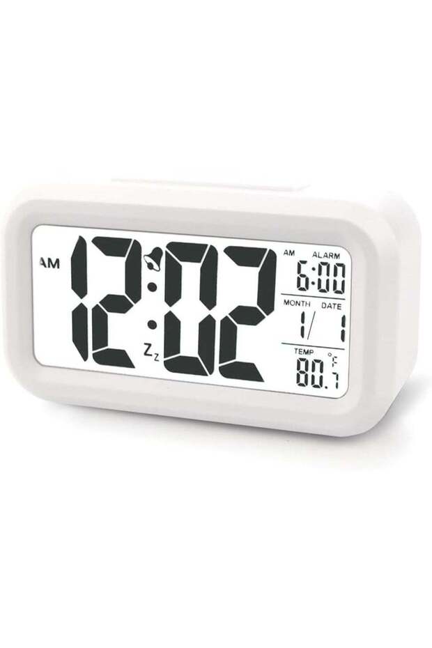 Smart Digital Alarm Clock with Temperature Sensor & Night Light (White)