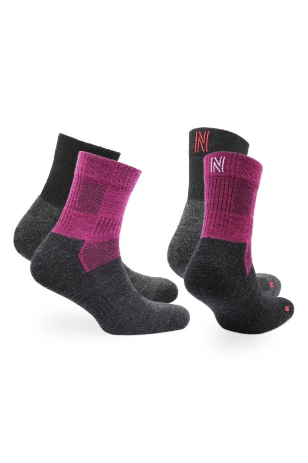 Leonardo Qtr Merino Wool Cushioned Cycling/Hiking Socks 2 Pack Magenta/Black