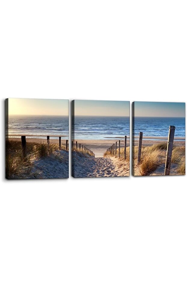 Beach Coastal Sand Dune Canvas Wall Art Seascape Prints for Home Office Decor 40x60cm – 3 Pieces