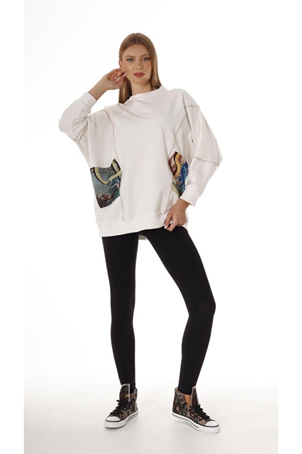 ديجيتال مطبوع تونيك ذو خيطين باللون الأبيض - 2