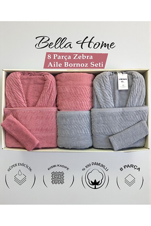 8 Piece Zebra Family Bathrobe Set - 100% Cotton - Original Luxury Box