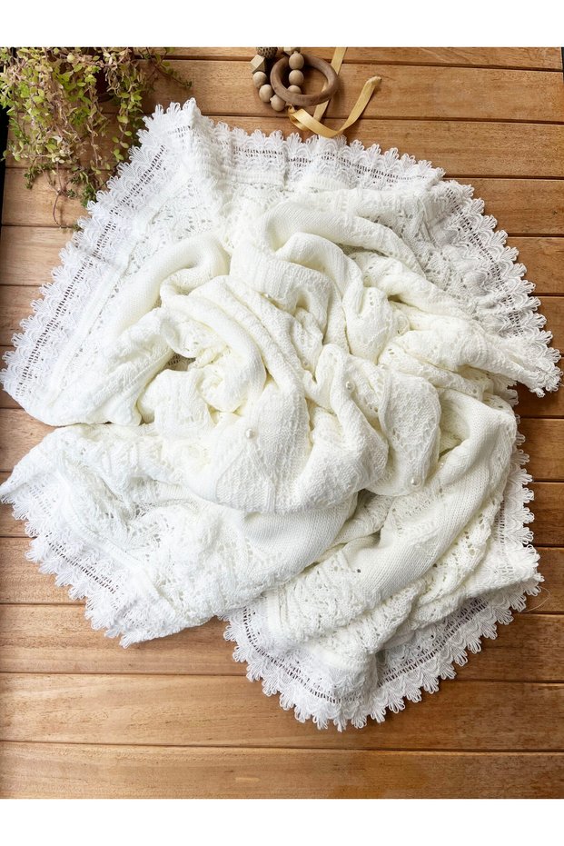 Knitted Wellsoft Pearl Detailed 100% Cotton Baby Blanket 100X100 cm Soft Warm Winter