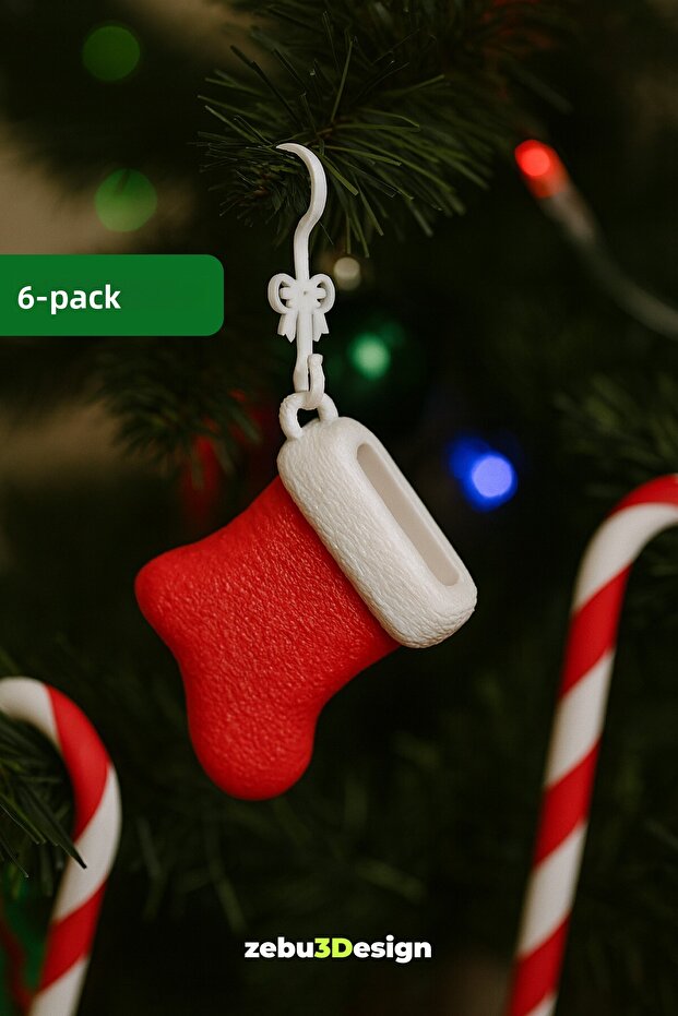Christmas Stocking Decorative Tree Ornament 6 Pack | Christmas Tree Ornaments | Red and White New Year Accessory
