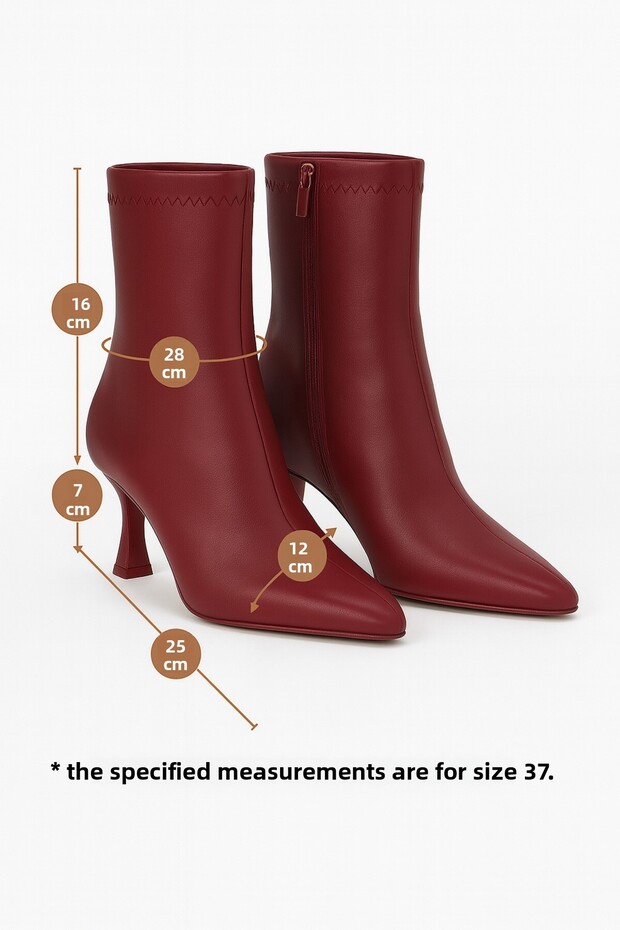 Bordó női sztreccs vékony sarkú csizma és csizma 7 cm BYNDSİT01 - 8