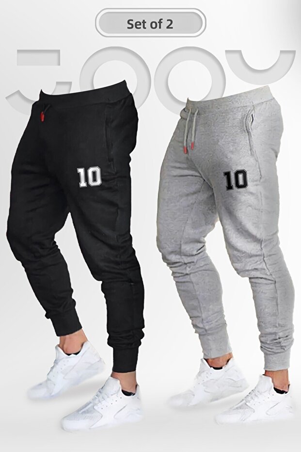 Size 10 Printed Combed Cotton Sweatpants Black And Gray Set of 2