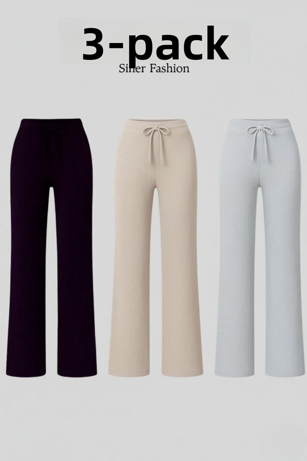 Women's 3-Pack Ribbed Wide-Leg Relaxed Everyday Trousers