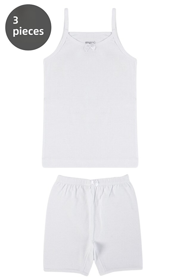 3 Pack 100% Cotton Girls' White Athlete Shorts Set 8425