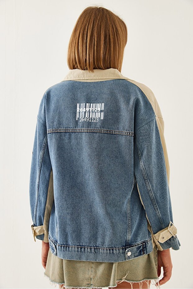 Detail dámského potisku zdobená džínová bunda 2440 60351166 - 8