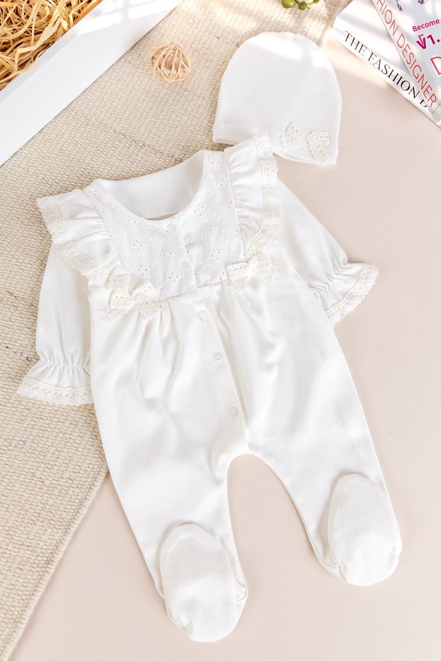Lace-Embellished Cotton Baby Girl Jumpsuit