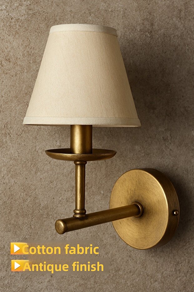 Esila Decorative Cream-Hatted Aged-Finish Metal Modern Wall Sconce Indoor
