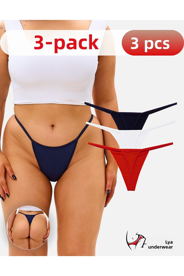 Női string bugyi - 3 csomag (1 db ECRU, 1 db PIROS, 1 db SÖTÉTKÉK) 1301t - 1
