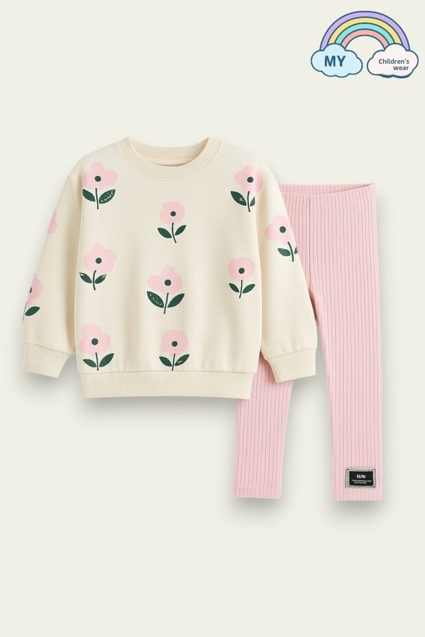 Floral Patterned Two-Thread Girls' Sets