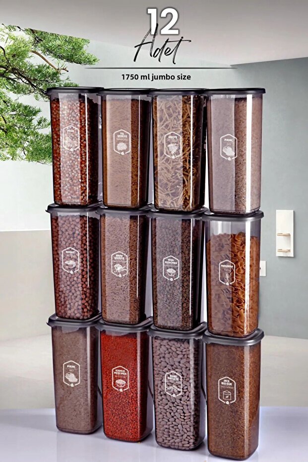 Set of 12 Jumbo Size Square Food Storage Containers with Labels 1750 ml - Hard Cover