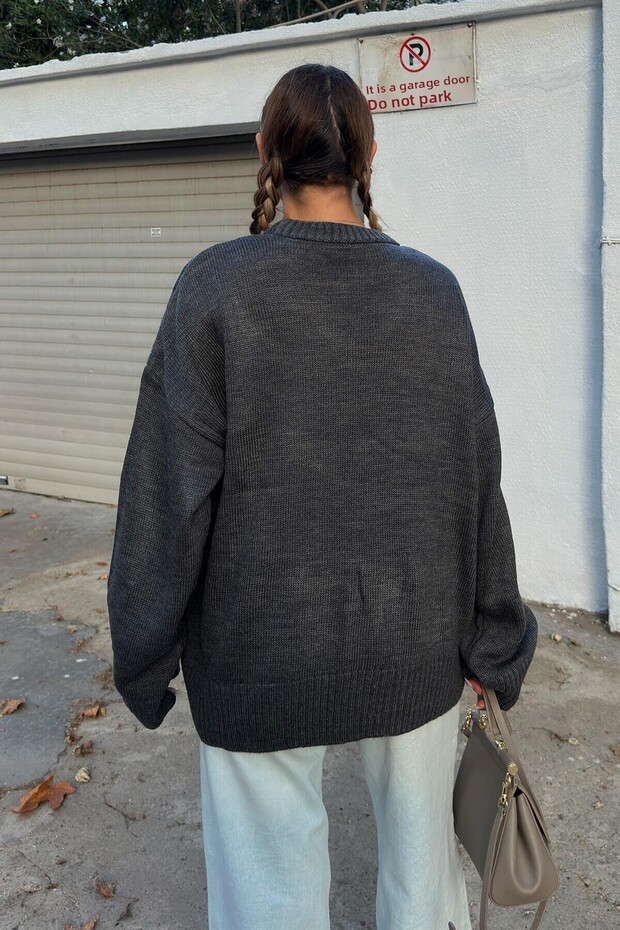 Sweter damski z dzianiny Smoked Biscuit Crew Neck Oversize - 5