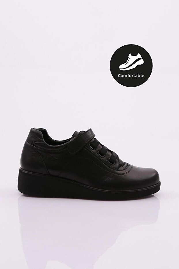 2368 Women's Velcro Comfort Shoes Genuine Leather Black