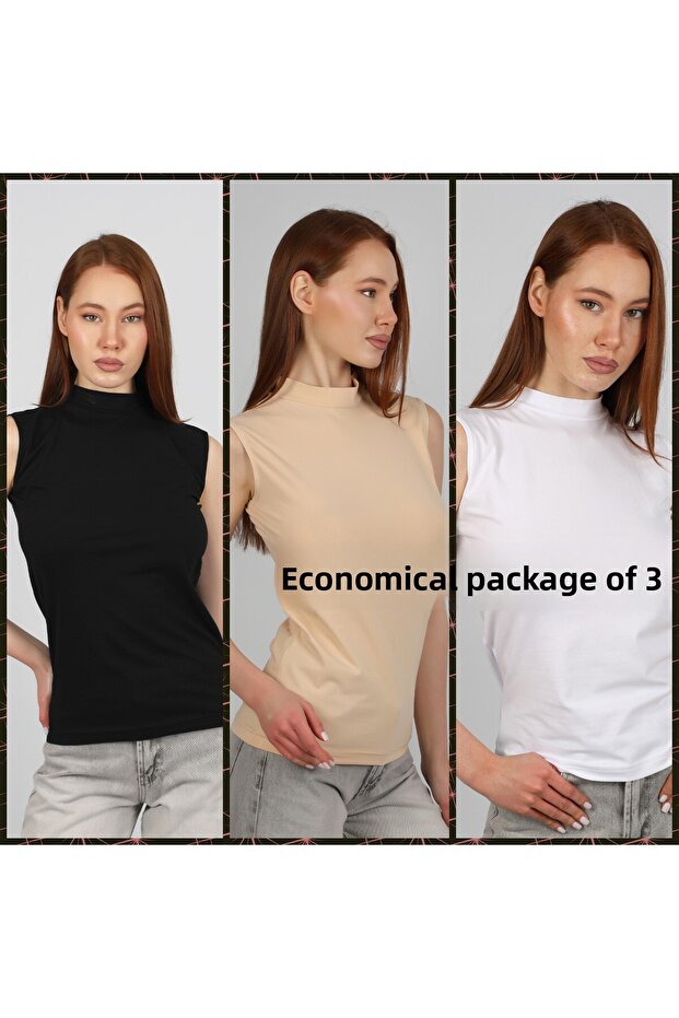 Women's Turtleneck Lycra Flexible Zero Sleeve Pack of 3 Economy Good Quality and Convenient