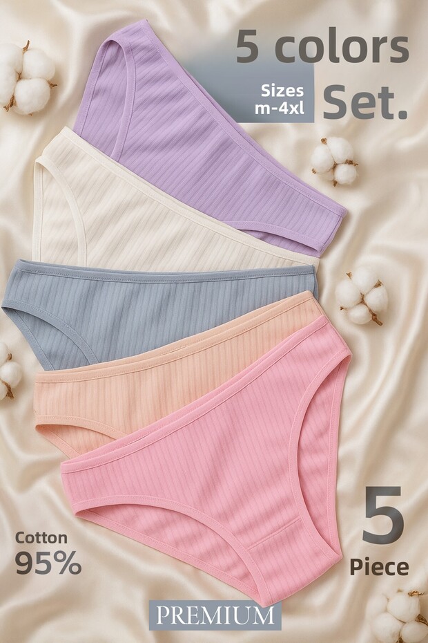 Pamut női bordás csúszóbugyi szett 5 db normál derékú csomag - 1
