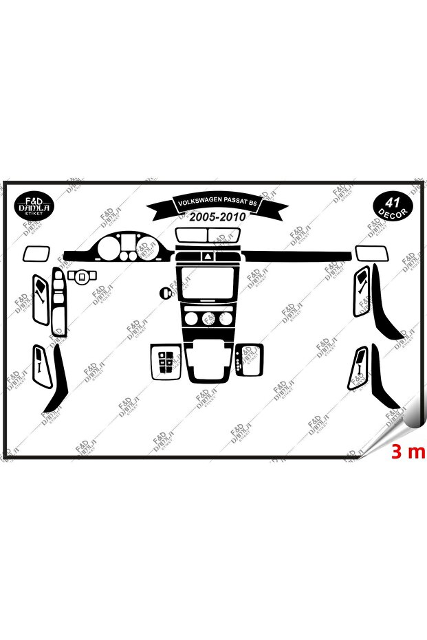 Volkswagen Passat B6 2005-2010 Dashboard Console Trim Chest Mahogany Veneer Set 41 Pieces Black