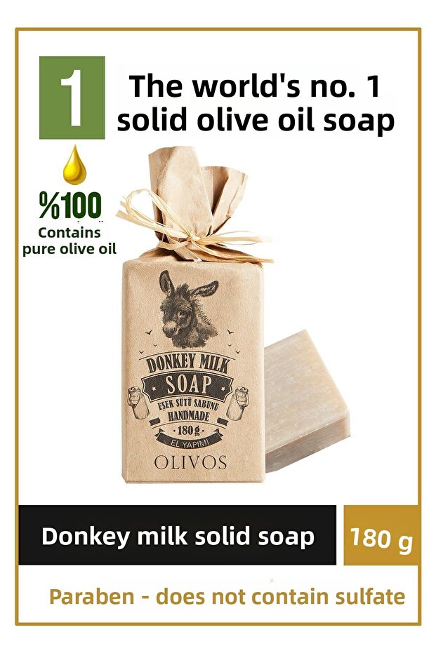 Natural Donkey Milk and Olive Oil Solid Soap with Olive Oil Donkey Milk Hand Soap 180 Gr