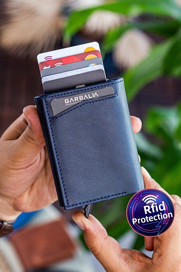 Navy Blue Men's Mechanical Card Holder Wallet 406611100501
