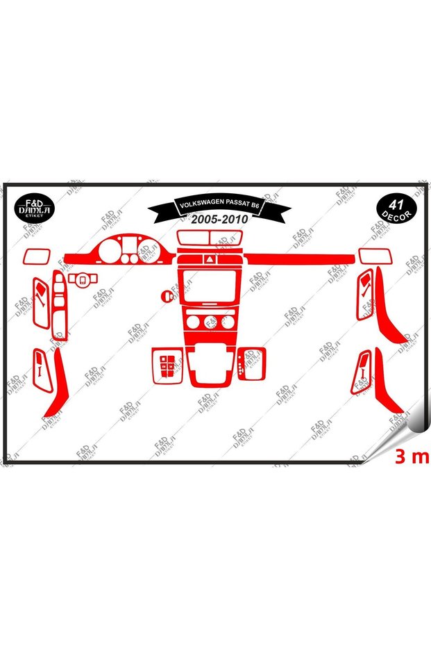 Volkswagen Passat B6 2005-2010 Dashboard Console Trim Chest Mahogany Finish Set 41 Pieces Red