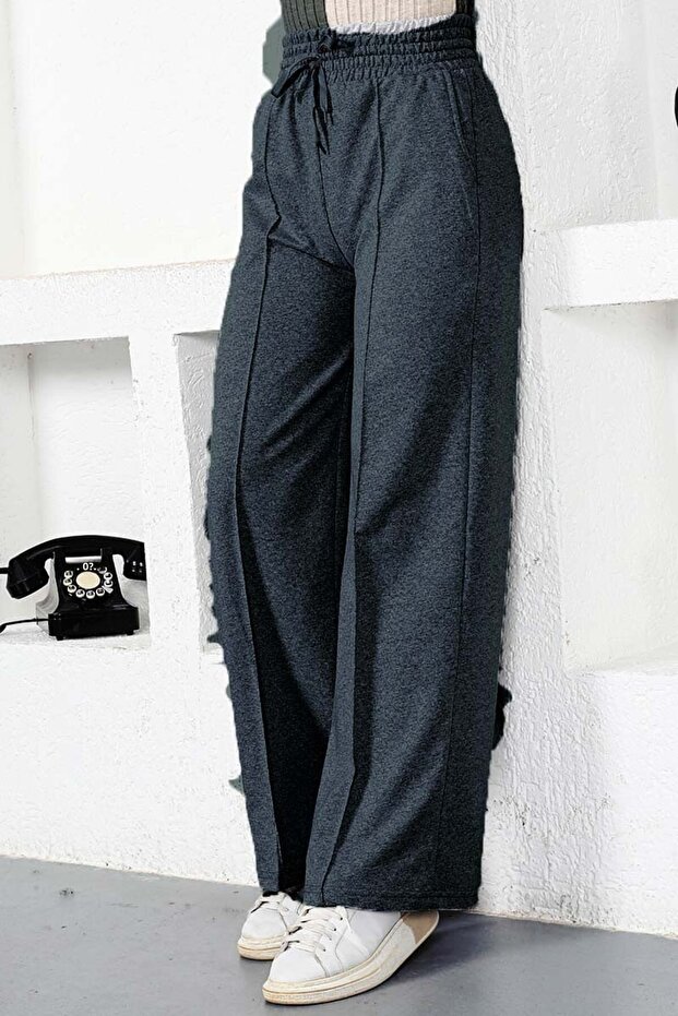 Women's Black High Waist Front Seam Striped Wide Leg Sweatpants