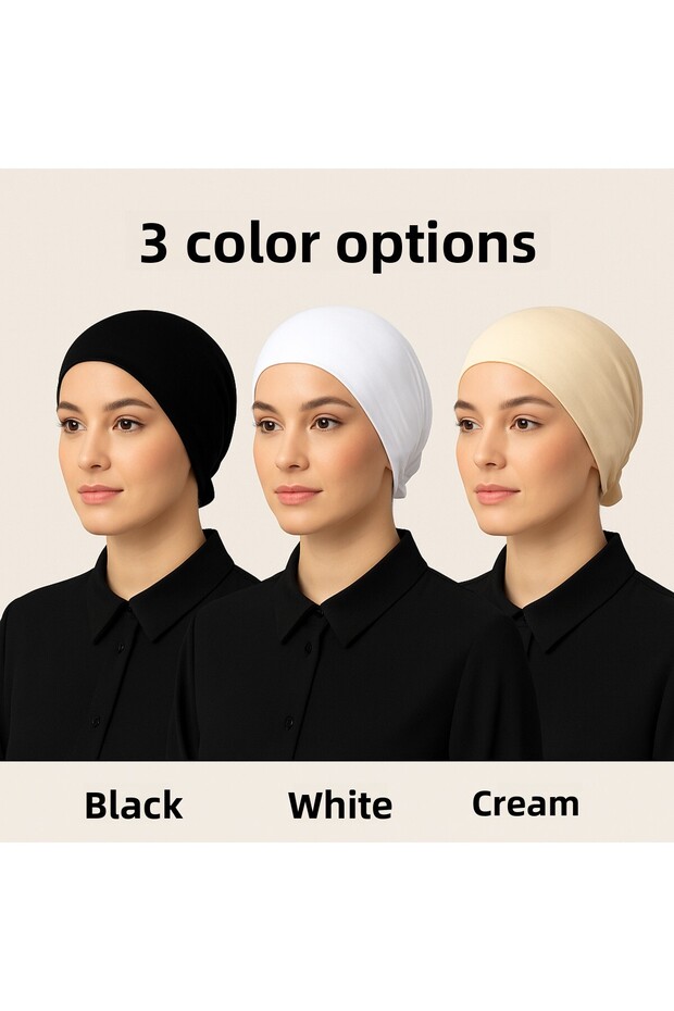 Women's White and Cream 3-Piece Bonnet Set, Cotton Lycra Hijab Bonnet