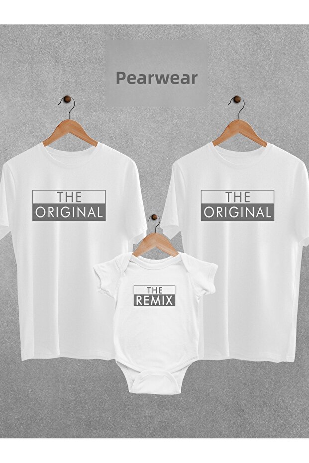 Original Remix Printed 3 Piece Set Mother Father Baby Bodysuit Oversize T-Shirt Bodysuit