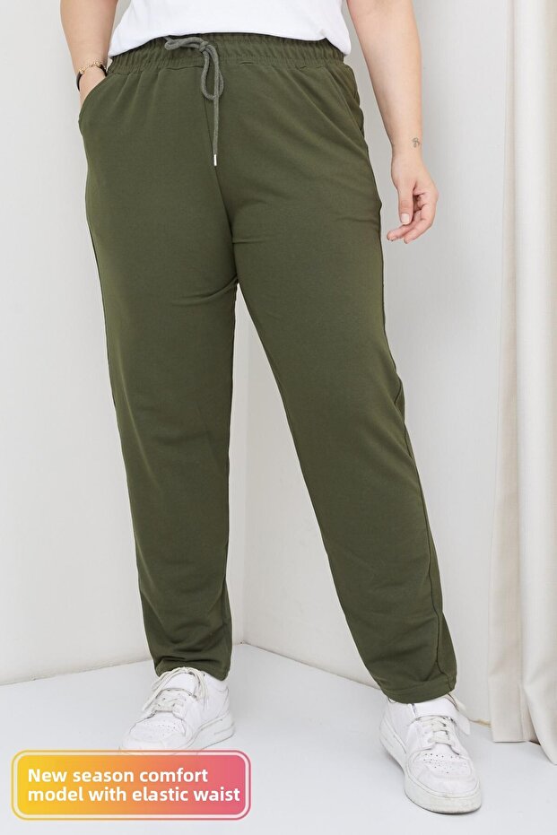 Large Size Elastic Waist High Waist Comfort Model Two Pockets Comfortable Lycra 4 Season Sweatpants