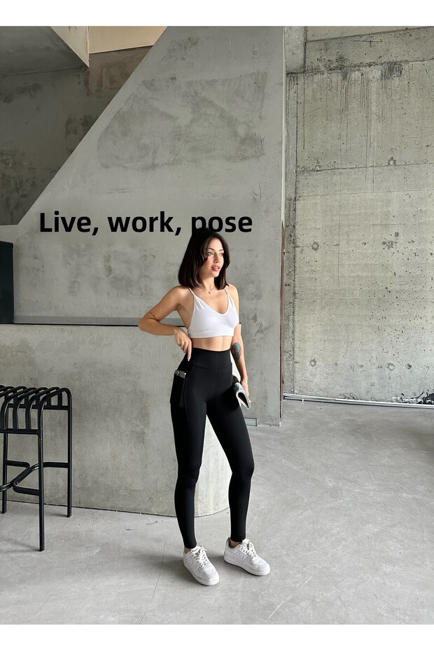 Női, magas derekú, zsebes leggings - 6