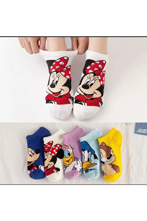 5 pár női aranyos többszínű mosható rajzfilm mintás cipzár bokazokni - 1