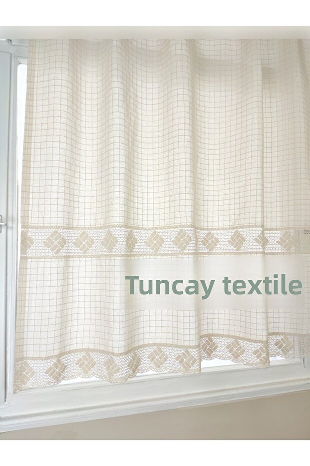 Buldan Işi Monika Curtain with Lace on the Middle and End, 100% Cotton, Authentic Sunshade Curtain, Length X Width