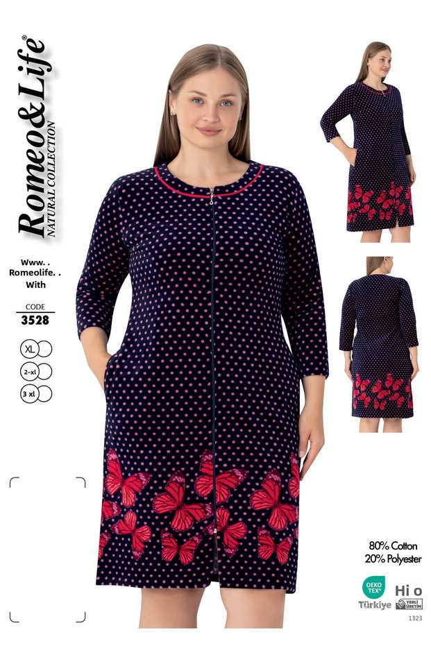 Women's Plus Size Cotton Velvet Zipper Dress / Plum - Red 3528