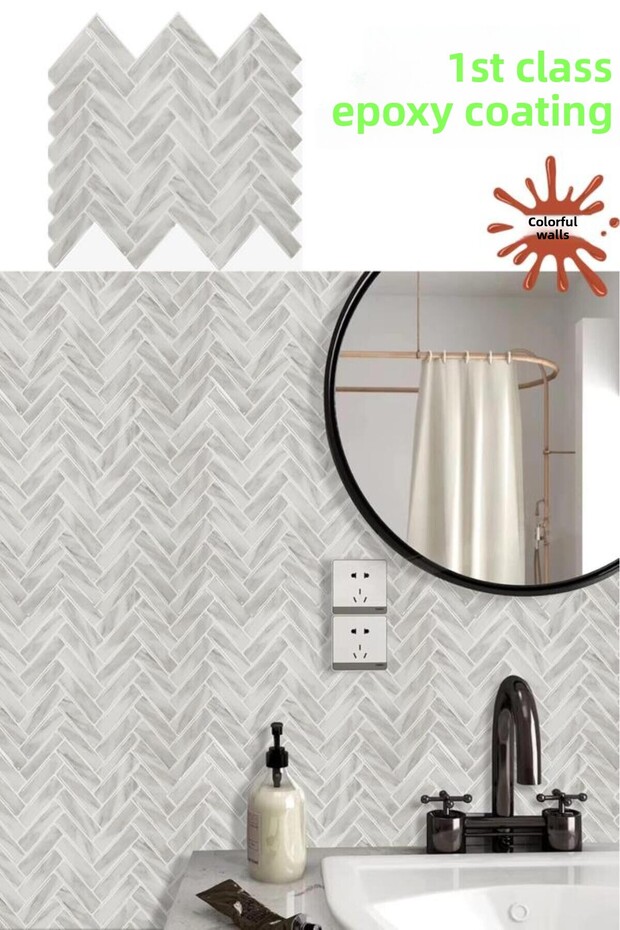 30×30cm Gray Mosaic Epoxy 1 Piece 3D Adhesive Wall Covering Panel Kitchen Bathroom Living Room Office Flooring