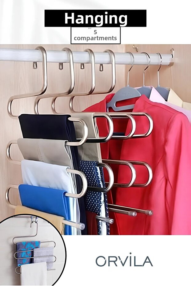 4 Pcs - 5 Compartments Metal Trouser Hangers - Clothes Scarf Scarf Clothing Hanger Organizer