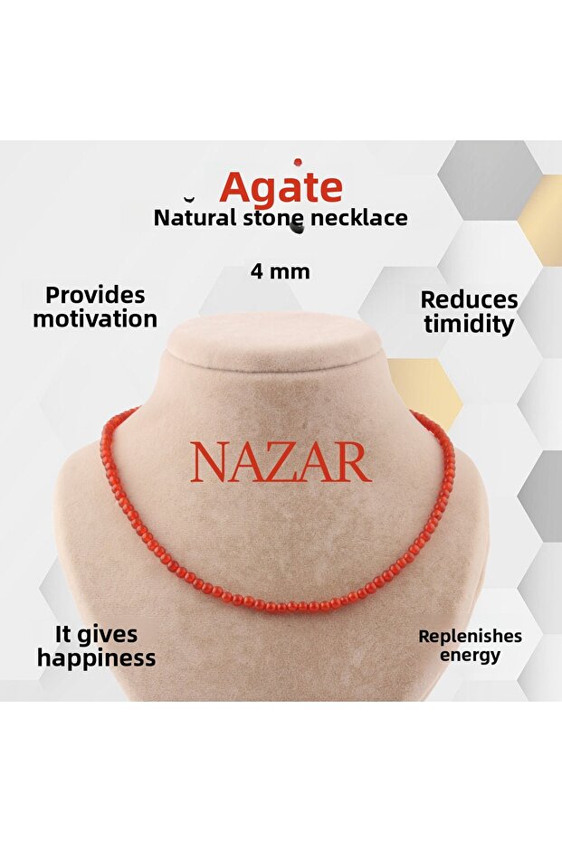 Certified Agate Natural Stone Necklace 4 Mm, M420