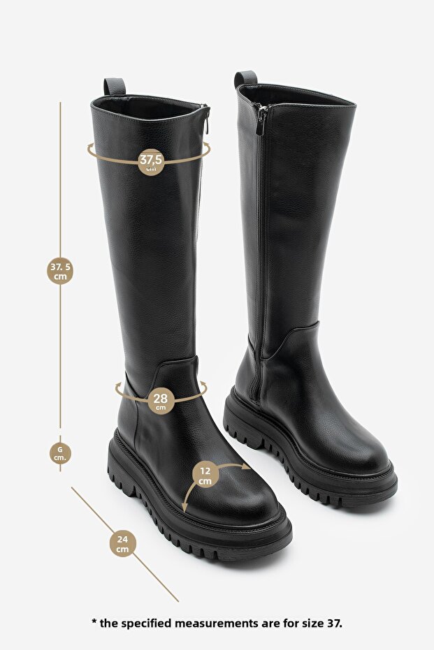 Damskie grube botki na co dzień z grubą podeszwą i zamkiem błyskawicznym Galori Czarne - 8