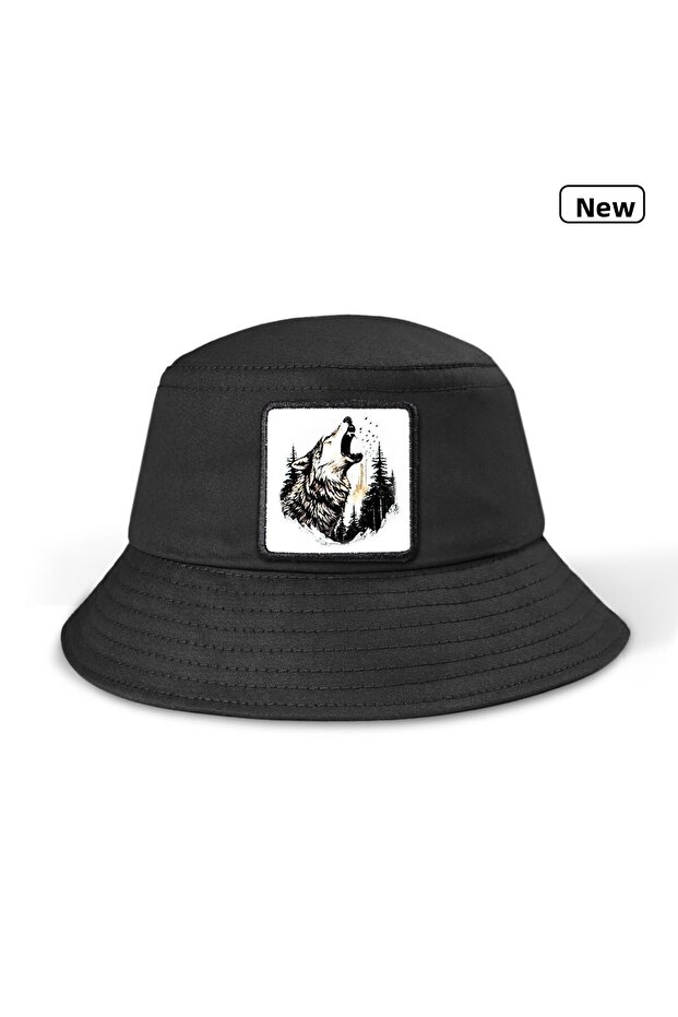 Bucket Wolf - قبعة سوداء للجنسين بشعار 6BS Code (قبعة)