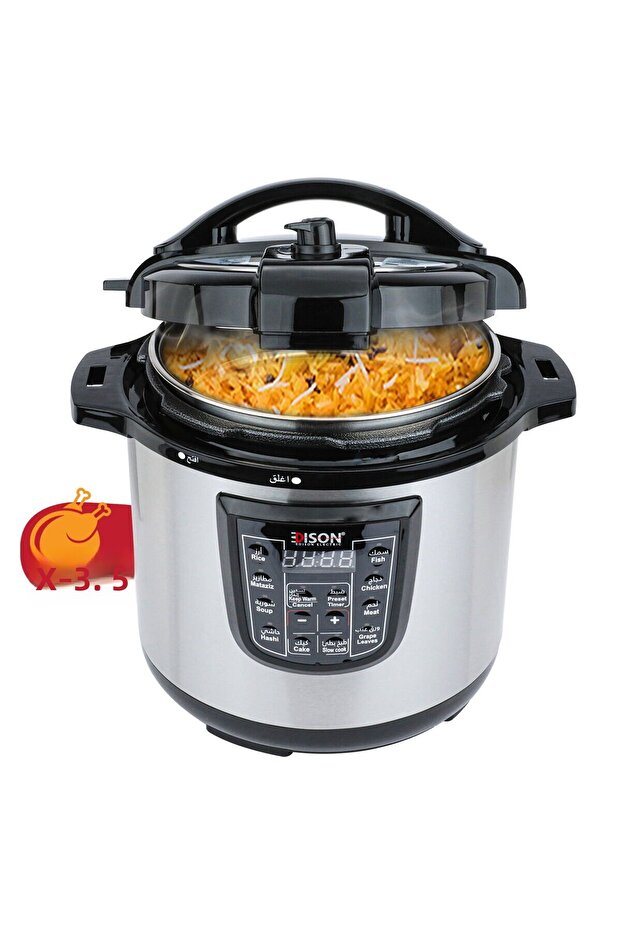 Electric Pressure Cooker, 10 Liters, Black Steel
