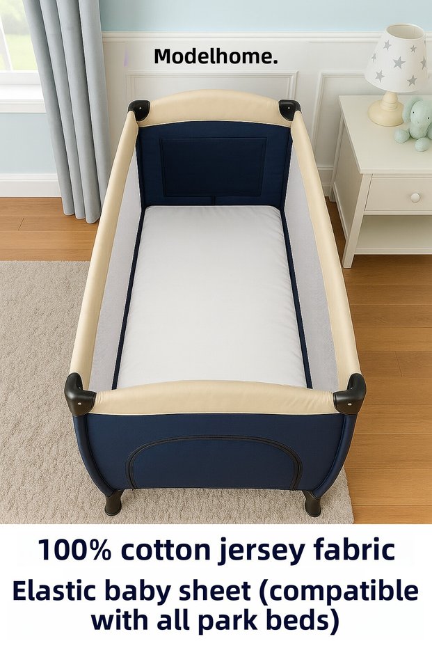 White Colored 100% Cotton Soft Combed Fabric Elastic Baby Bed Sheet (Compatible with All Park Beds)
