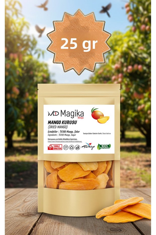 25 Gr Dried Mango, Sugar Added, Fresh Harvest, Domestic Production, 100% Mango