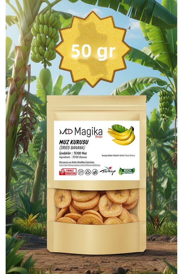 50 Gr Dried Banana, No Additives or Preservatives, Made in Turkey, 100% Natural