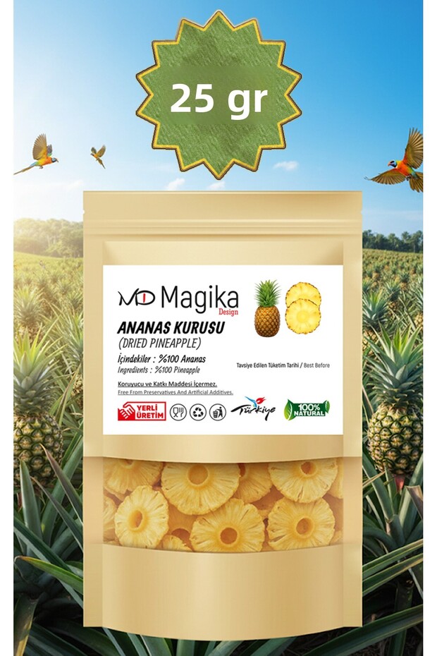 25 Gr Dried Pineapple, Fresh Harvest, Domestic Production, 100% Pineapple Without Additives
